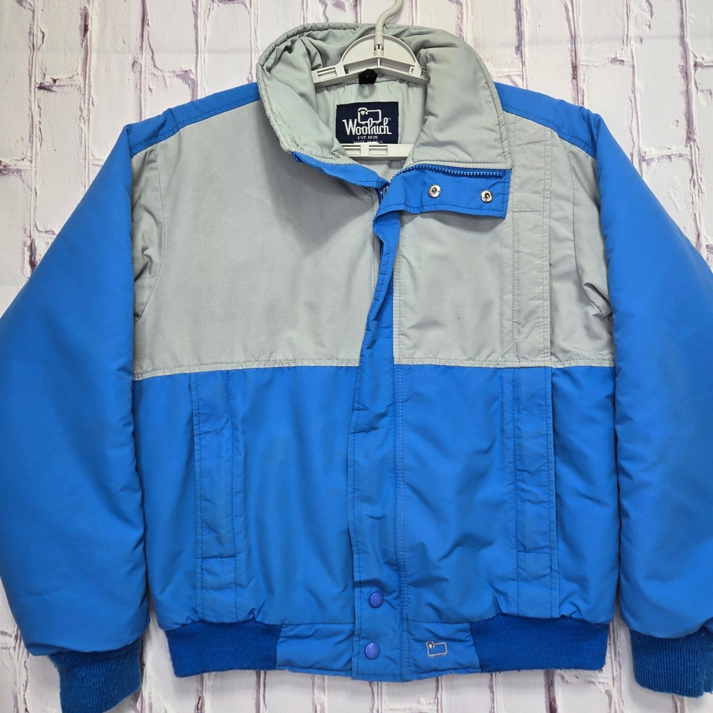 Vintage Woolrich Bomber Jacket Blue Gray Insulated Zip Front Mens Sz M Made USA